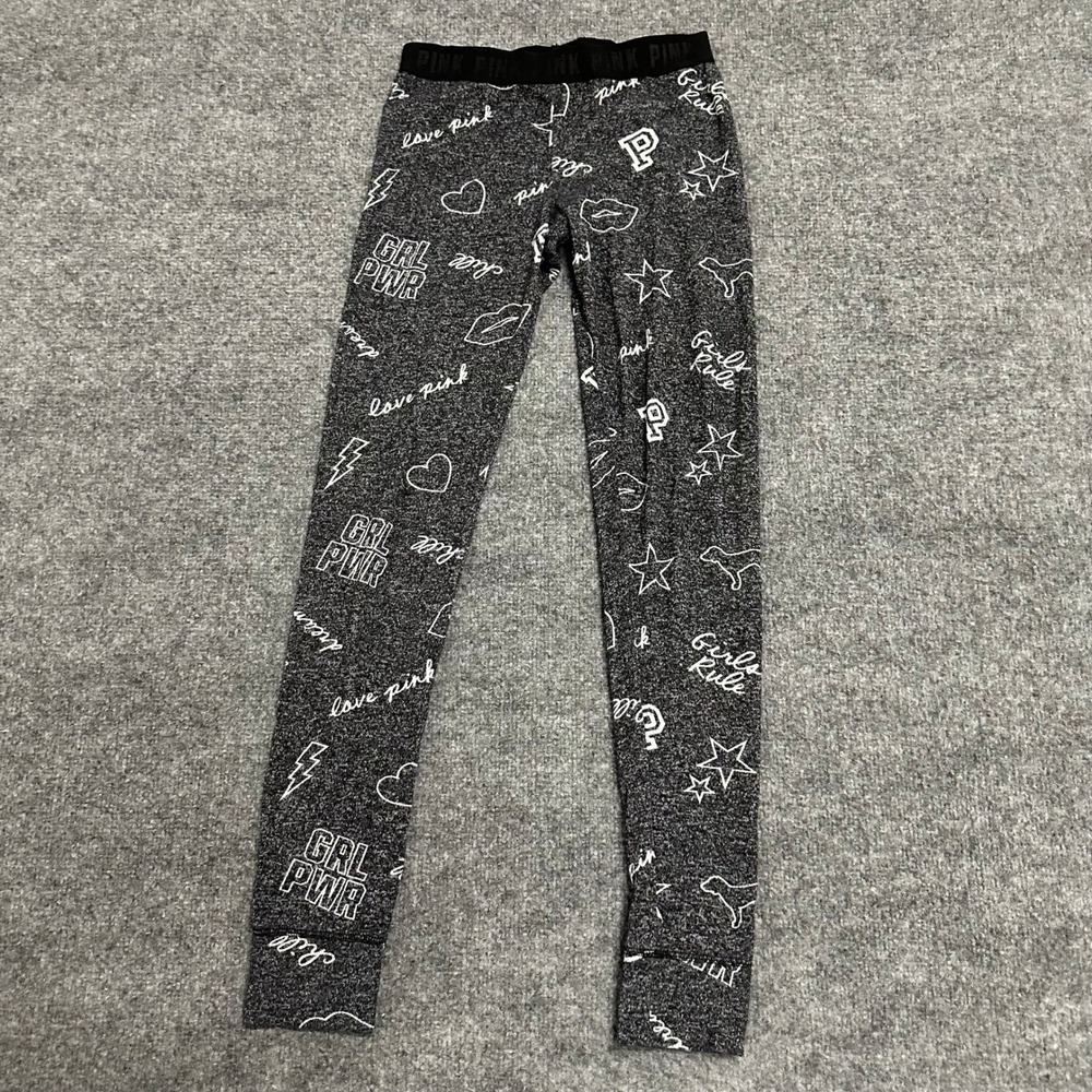 Victoria's Secret PINK Leggings Womens Size XS Grey Viscose Graphic Lounge Sleep